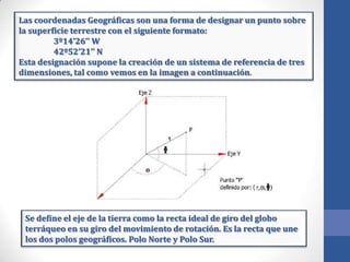 La designación de la longitud
lleva aparejada la designación de
la posición espacial del punto con
respecto al meridiano o...
