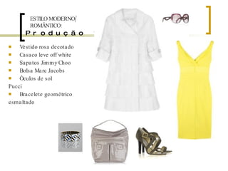 Produção 19 Vestido rosa decotado Casaco leve off white Sapatos Jimmy Choo Bolsa Marc Jacobs Óculos de sol Pucci Bracelete geométrico esmaltado ESTILO MODERNO/ ROMÂNTICO: 