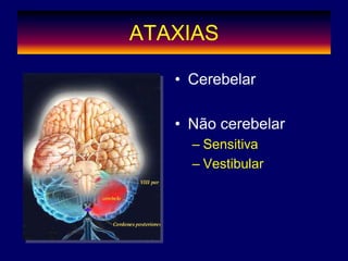 ATAXIAS
• Cerebelar
• Não cerebelar
– Sensitiva
– Vestibular
 
