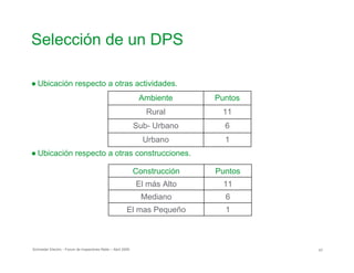 Selección de un DPS

● Ubicación respecto a otras actividades.
Ambiente Puntos
Rural 11
Sub- Urbano 6
Urbano 1
● Ubicación respecto a otras construcciones.

Construcción Puntos
El más Alto 11
Mediano 6
El mas Pequeño 1
Schneider Electric - Forum de Inspectores Retie – Abril 2009 67
 