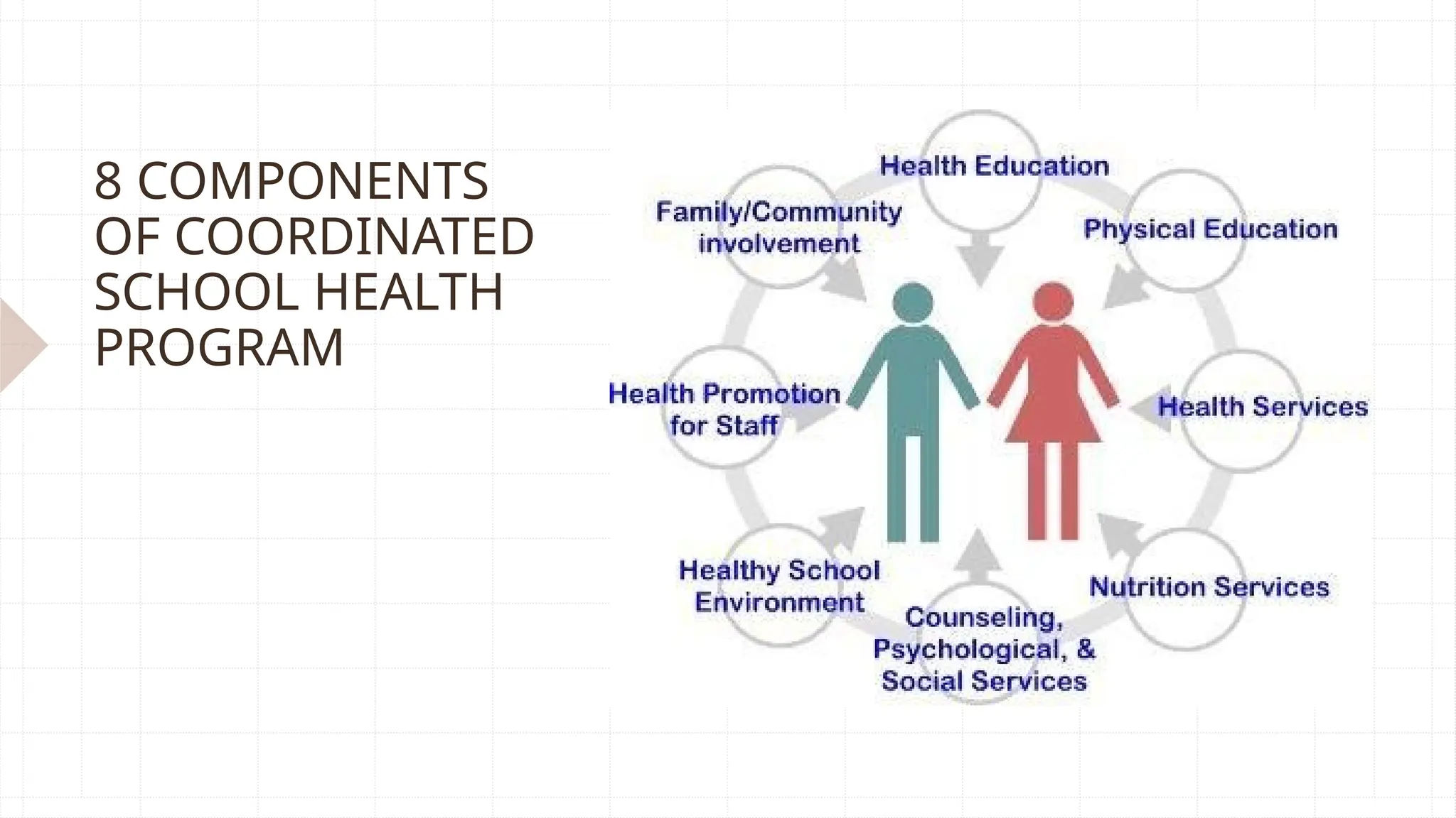8 COMPONENTS
OF COORDINATED
SCHOOL HEALTH
PROGRAM
 