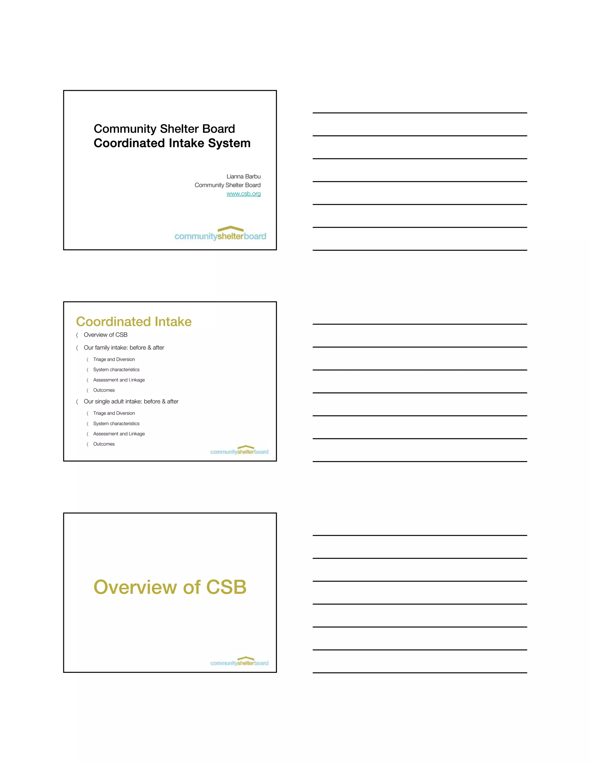 Community Shelter Board: Coordinated Intake System | PDF