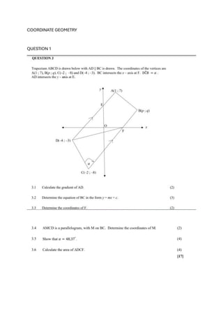 COORDINATE GEOMETRY
QUESTION 1
 