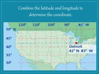 Combine the latitude and longitude to
determine the coordinate.
 