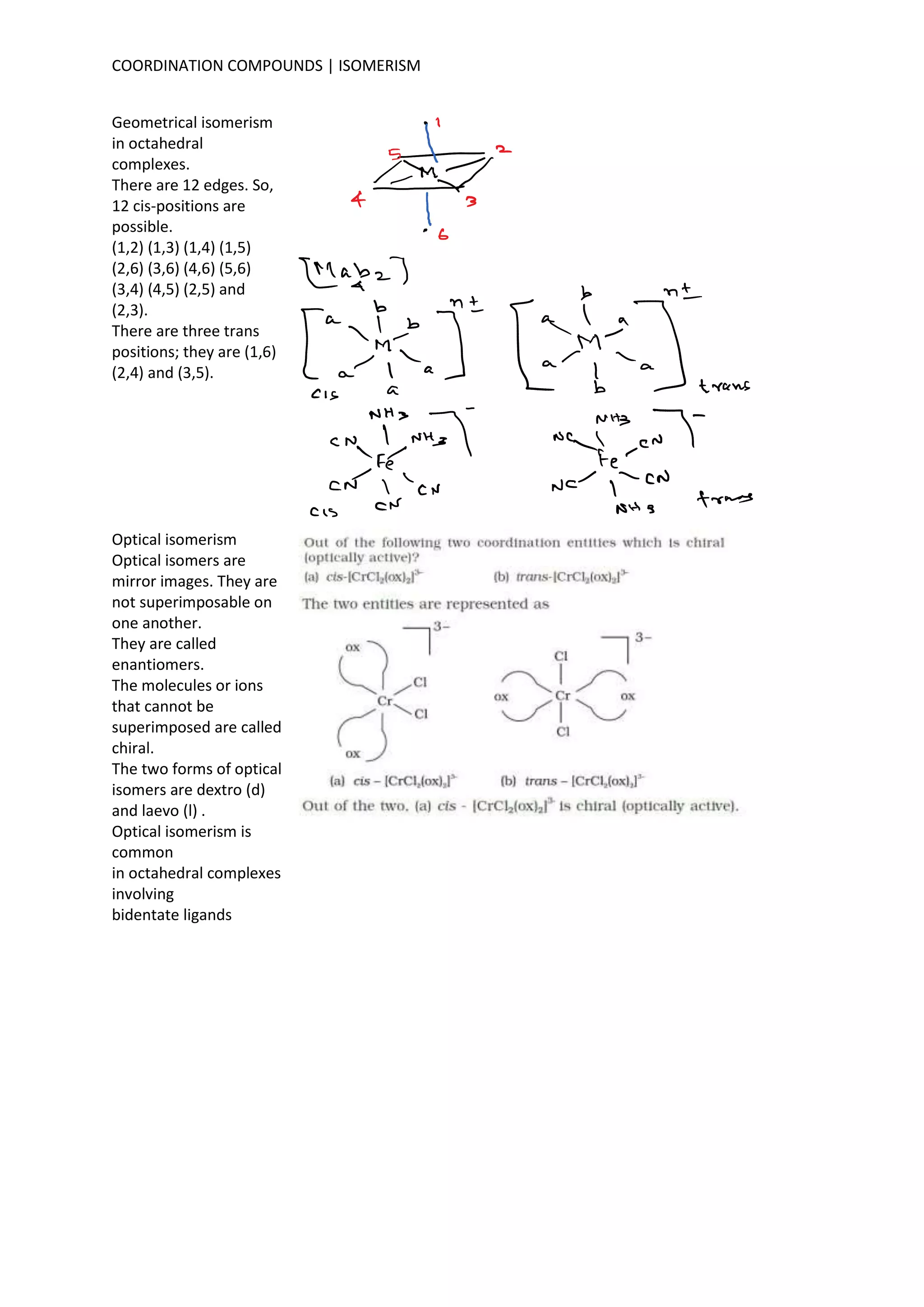 Coordination compounds isomerism | PDF