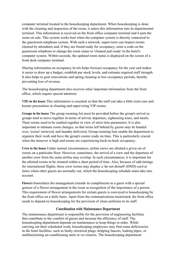 Coordination of housekeeping with other departments PDF