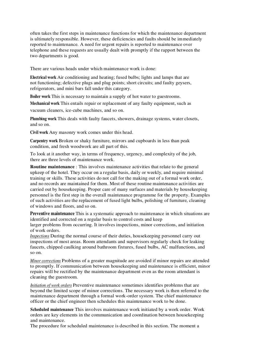 Coordination of housekeeping with other departments