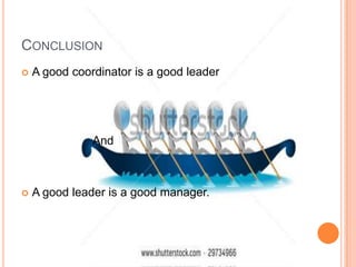 CONCLUSION


A good coordinator is a good leader

And



A good leader is a good manager.

 