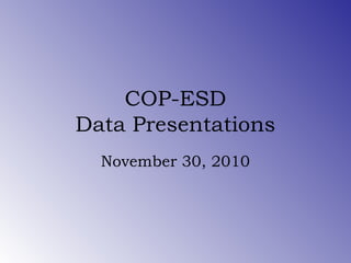COP-ESD
Data Presentations
November 30, 2010
 
