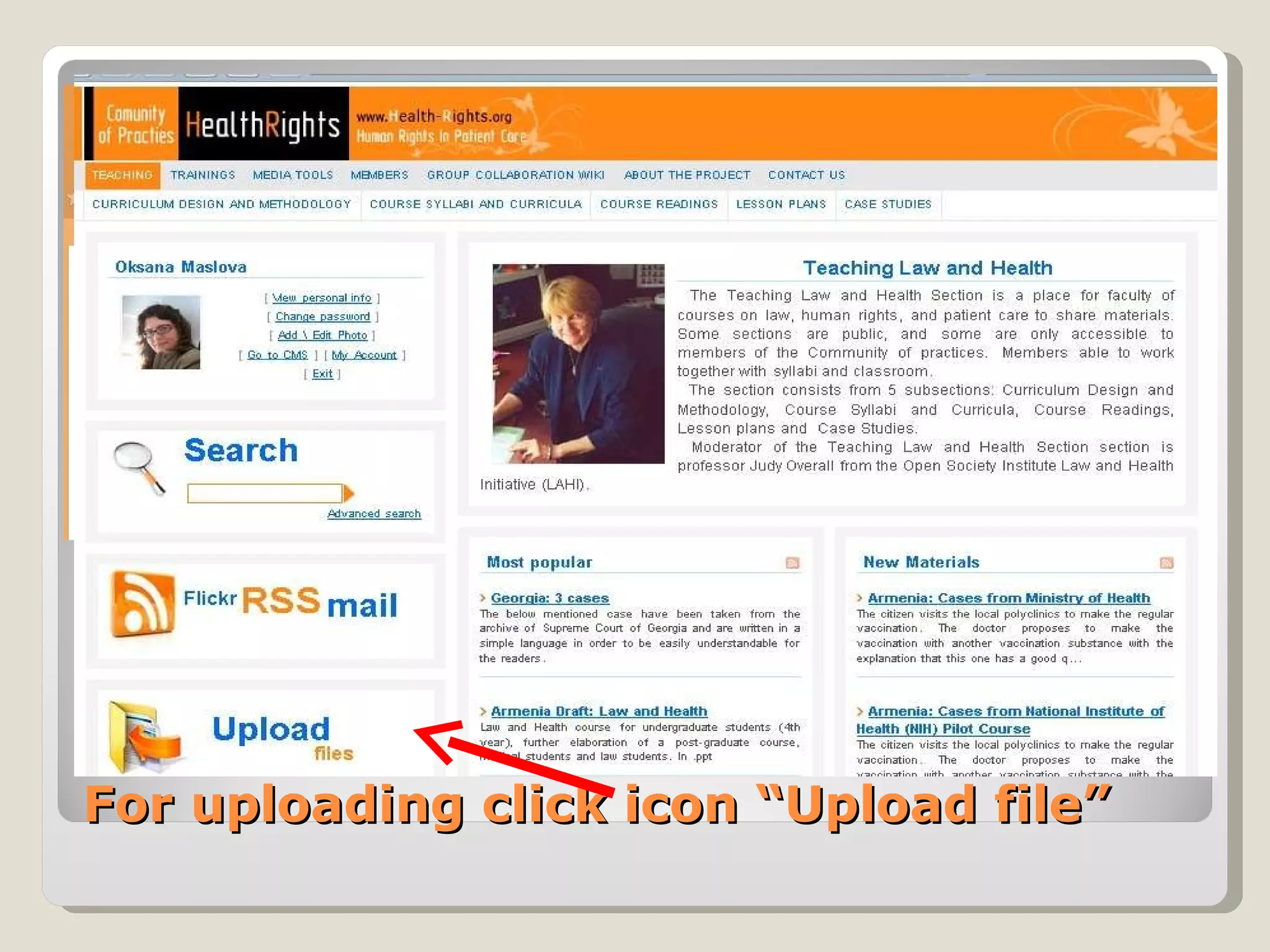 For uploading click icon “Upload file” 