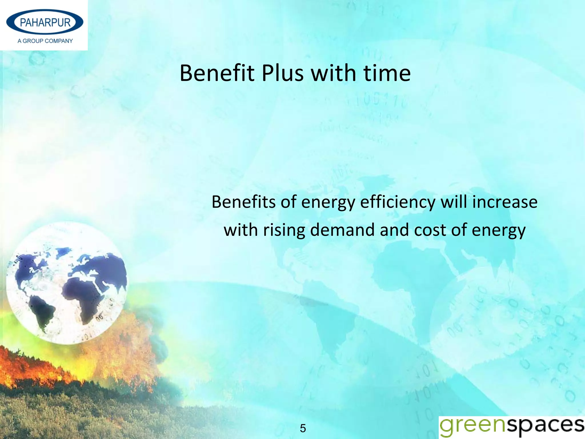 Benefit Plus with time  



   Benefits of energy efficiency will increase
    with rising demand and cost of energy




              5
 