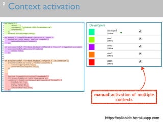 Context activation2
https://collabide.herokuapp.com
manual activation of multiple
contexts
 