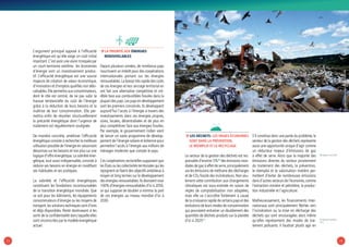 2928
L’argument principal opposé à l’efficacité
énergétique est qu’elle exige un coût initial
important.C’est avoir une vision tronquée par
un court-termisme extrême : les économies
d’énergie sont un investissement produc-
tif. L’efficacité énergétique est une source
majeure de création de valeur économique,
d’innovation et d’emplois qualifiés non délo-
calisables.Elle permettra aux consommateurs,
dont le rôle est central, de ne pas subir la
hausse tendancielle du coût de l’énergie
grâce à la réduction de leurs besoins et la
maîtrise de leur consommation. Elle per-
mettra enfin de résorber structurellement
la précarité énergétique dont l’urgence de
traitement est régulièrement soulignée.
De manière concrète, améliorer l’efficacité
énergétique consiste à rechercher la meilleure
utilisation possible de l’énergie en raisonnant
désormais sur les besoins et non plus sur une
logique d’offre énergétique.La sobriété éner-
gétique, tout aussi indispensable, consiste à
réduire ses besoins en énergie en modifiant
ses habitudes et ses pratiques.
La sobriété et l’efficacité énergétiques
constituent les fondations incontournables
de la transition énergétique mondiale. Que
ce soit pour les bâtiments, les équipements
consommateurs d’énergie ou les moyens de
transport,les solutions techniques sont d’ores
et déjà disponibles. Reste dorénavant à les
sortir de la confidentialité dans laquelle elles
sont circonscrites par le modèle énergétique
actuel.
ÞÞ La priorité aux énergies
renouvelables
Depuis plusieurs années, de nombreux pays
nourrissent un intérêt pour des coopérations
internationales portant sur les énergies
renouvelables.La baisse très rapide des coûts
de ces énergies et leur ancrage territorial en
ont fait une alternative compétitive et cré-
dible face aux combustibles fossiles dans la
plupart des pays.Les pays en développement
sont les premiers concernés. Ils développent
aujourd’hui l’accès à l’énergie à travers des
investissements dans ces énergies propres,
sûres, locales, décentralisées et de plus en
plus compétitives face aux énergies fossiles.
Par exemple, le gouvernement indien vient
de lancer un vaste programme de dévelop-
pement de l’énergie solaire et éolienne pour
permettre l’accès à l’énergie aux millions de
ménages modestes que compte le pays.
Ces coopérations sectorielles supposent que
les États ou les collectivités territoriales qui les
rejoignent se fixent des objectifs ambitieux à
moyen et long termes sur le développement
des énergies renouvelables.Ils devraient viser
100% d’énergies renouvelables d’ici à 2050,
ce qui suppose de doubler a minima la part
de ces énergies au niveau mondial d’ici à
2030.
ÞÞ Les déchets : les vraies économies
sont dans la prévention,
le réemploi et le recyclage
Le secteur de la gestion des déchets est res-
ponsable d’environ 5%10
des émissions mon-
diales de gaz à effet de serre,principalement
via les émissions de méthane des décharges
et de CO2 fossile des incinérateurs.Non seu-
lement cette contribution aux changements
climatiques est sous-estimée en raison de
règles de comptabilisation non adaptées,
mais elle va s’accroître fortement à cause
de la croissance rapide de certains pays et des
évolutions de leurs modes de consommation
qui pourraient entrainer un doublement des
quantités de déchets produits sur la planète
d’ici à 202511
.
S’il constitue donc une partie du problème,le
secteur de la gestion des déchets représente
aussi une opportunité unique d’agir comme
un réducteur majeur d’émissions de gaz
à effet de serre. Alors que la majorité des
émissions directes du secteur proviennent
du traitement des déchets, la prévention,
le réemploi et la valorisation matière per-
mettent d’éviter de nombreuses émissions
dans d’autres secteurs de l’économie,comme
l’extraction minière et pétrolière, la produc-
tion industrielle et l’agriculture.
Malheureusement, les financements inter-
nationaux sont principalement fléchés vers
l’incinération ou la mise en décharge des
déchets qui sont encouragées alors même
qu’elles représentent des modes de trai-
tement polluants. Il faudrait plutôt agir en
© CreativeCommons:UNPhoto/EvanSchneider,2009
10/ Bogner et al, 2007.
11/ Banque mondiale,
2012.
 