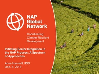 Coordinating
Climate-Resilient
Development
Initiating Sector Integration in
the NAP Process: A Spectrum
of Approaches
Anne Hammill, IISD
Dec. 5, 2015
 