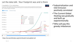 Let the data talk : Your Footprint was and is there
✓Industrialization and
CO2 Emission
positively correlated
✓The Current Global
Heating was gradually
and built up
exponentionally
✓Who will pay this
greedy imbalances
https://ourworldindata.org/contributed-most-global-co2
Nov-21 4
 