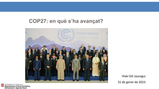COP27: en què s’ha avançat?
Iñaki Gili Jauregui
31 de gener de 2023
 