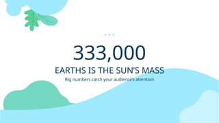 333,000
EARTHS IS THE SUN’S MASS
Big numbers catch your audience’s attention
 