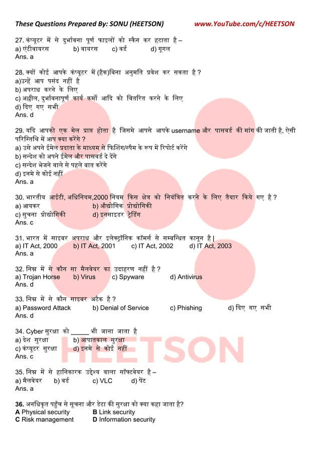 Copa cyber security mcq questions in hindi pdf
