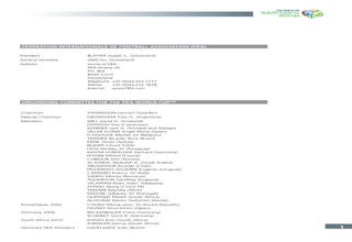 11
FÉDÉRATION INTERNATIONALE DE FOOTBALL ASSOCIATION (FIFA)
President BLATTER Joseph S., Switzerland
General Secretary LINSI Urs, Switzerland
Address Home of FIFA
FIFA-Strasse 20
P.O. Box
8044 Zurich
Switzerland
Telephone +41-(0)43-222 7777
Telefax +41-(0)43-222 7878
Internet www.FIFA.com
ORGANISING COMMITTEE FOR THE FIFA WORLD CUP™
Chairman JOHANSSON Lennart (Sweden)
Deputy Chairman GRONDONA Julio H. (Argentina)
Members WILL David H. (Scotland)
HAYATOU Issa (Cameroon)
WARNER Jack A. (Trinidad and Tobago)
VILLAR LLONA Angel Maria (Spain)
D’HOOGHE Michel, Dr (Belgium)
TEIXEIRA Ricardo Terra (Brazil)
ERZIK Senes (Turkey)
BLAZER Chuck (USA)
LEOZ Nicolás, Dr (Paraguay)
MAYER-VORFELDER Gerhard (Germany)
PLATINI Michel (France)
CHIBOUB Slim (Tunisia)
AL-DABAL Abdullah K. (Saudi Arabia)
ABUMOHOR Ricardo (Chile)
FIGUEREDO AGUERRE Eugenio (Uruguay)
CARRARO Franco, Dr (Italy)
SANDU Mircea (Romania)
THOMPSON Geoffrey (England)
VELAPPAN Peter, Dato’ (Malaysia)
ZHANG Jilong (China PR)
TEMARII Reynald (Tahiti)
MADAIL Gilberto, Dr (Portugal)
OLIPHANT Molefi (South Africa)
ALUFURAI Martin (Solomon Islands)
Korea/Japan 2002 CHUNG Mong Joon, Dr (Korea Republic)
OKANO Shun-Ichiro (Japan)
Germany 2006 BECKENBAUER Franz (Germany)
SCHMIDT Horst R. (Germany)
South Africa 2010 KHOZA Irvin (South Africa)
JORDAAN Danny (South Africa)
Honorary FIFA President HAVELANGE João (Brazil)
 
