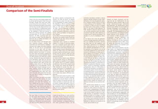 4848
Overall Analysis
4949
Comparison of the Semi-Finalists
Three of the four semi-ﬁnalists played with
an almost identical system (Italy, France and
Portugal), though there were some differ-
ences among the many similarities. The de-
fences comprised two excellent centre-backs
and two fast, tactically adept full-backs and
were very effective. In midﬁeld these teams
had a strong-tackling ball-winner (Gattuso,
8, ITA, Makelele, 6, FRA and Costinha, 6,
POR) and a linkman between the midﬁeld
and attack (Pirlo, 21, ITA, Vieira, 4, FRA and
Maniche, 18, POR). Germany’s back four
was equally as stable. Frings (8) played the
defensive role in midﬁeld and Ballack (13)
also supported the attack.
On the ﬂanks France and Portugal went
with attacking wingers, whereas Italy
nominated two hard-working midﬁelders.
Germany had a player with good dribbling
ability on the left and an accomplished
technician on the right, with the latter
frequently moving inside to provide a link
between defence and attack. In contrast,
the other three semi-ﬁnalists assigned the
attacking role to a central midﬁelder. Zidane
(10, FRA) and Deco (20, POR) were creative
sources, dictating the play and looking to
score themselves, while Totti (10, ITA) was
more of a second striker. The forwards also
showed different traits. With his pace and
dribbling ability, Henry (12, FRA) was able
to get past two or more defenders. Toni (9,
ITA) also made frequent attempts to go it
alone, whereas Pauleta (9, POR) relied on
support from the ﬂanks. The German strik-
ers complemented each other well. Even
when long balls were played from the back
they were able to combine to threaten the
opposition goal.
When a lone striker was used it was evident
that support was often lacking. The player
concerned was faced with a solid block of
defenders and made little headway. Help
from midﬁeld was too slow in coming, re-
sulting in a loss of possession. As the attack
lacked depth, many moves broke down in
midﬁeld, which was ultimately reﬂected in
the small amount of chances created.
Bien que l’Italie, la France et le Portugal,
trois des quatre demi-ﬁnalistes, aient joué
avec un système presque identique, chaque
équipe avait ses particularités. Les défenses
étaient aussi efﬁcaces les unes que les autres,
avec deux excellents défenseurs centraux et
des latéraux rapides et tactiquement inté-
ressants. Au milieu de terrain, les équipes
disposaient d’un joueur fort dans les duels
et à la récupération du ballon (Gattuso, 8,
ITA, Makelele, 6, FRA et Costinha, 6, POR)
et d’un relayeur entre le milieu et l’attaque
(Pirlo, 21, ITA, Vieira, 4, FRA et Maniche,
18, POR). Chez les Allemands, la défense
à quatre était tout aussi stable. Frings (8)
prenait une position défensive au milieu de
terrain, tandis que Ballack (13) épaulait en
plus l’attaque.
Sur les côtés, la France et le Portugal avaient
des joueurs aux qualités d’ailiers tandis que
l’Italie évoluait avec deux milieux de terrain
excentrés plus défensifs.
L’Allemagne avait à gauche un excellent
dribbleur, et à droite un technicien polyva-
lent, qui se replaçait souvent dans l’axe et
assurait ainsi le lien entre la défense et l’at-
taque. Les trois autres demi-ﬁnalistes en re-
vanche avaient un joueur offensif dans l’axe.
Zidane (10, FRA) et Deco (20, POR) étaient
les esprits créatifs et dictaient le jeu, tout en
tentant aussi de conclure, tandis que Totti
(10, ITA), jouait plutôt en tant que deuxième
attaquant de pointe.
Les avant-centres étaient aussi différents
selon les équipes. Henry (12, FRA) était ca-
pable, grâce à sa rapidité et à ses dribbles,
de s’imposer face à un nombre supérieur
de défenseurs. Toni (9, ITA) a souvent tenté
de s’imposer seul, tandis que Pauleta (9,
POR) attendait le soutien des ailes. Les
pointes allemandes se complétaient mu-
tuellement. Même sur de longues passes
de sa propre défense, l’Allemagne parve-
nait à mener des actions offensives dan-
gereuses.
Avec un seul avant-centre en pointe, il a été
observé que, souvent, le soutien manquait.
L’attaquant se trouvait devant un bloc dé-
fensif sur lequel il ne pouvait que buter. Les
milieux de terrain ne venant pas assez vite
en soutien, le ballon était perdu. Le jeu of-
fensif manquait souvent de profondeur et
de nombreuses actions ont échoué dès le
milieu de terrain, expliquant le faible nom-
bre d’occasions de but.
A pesar de que tres de los cuatro semiﬁna-
listas (Italia, Francia y Portugal) plantearan
un sistema de juego prácticamente idéntico,
se pudieron observar determinadas caracte-
rísticas individuales. Los bloques defensivos
eran todos igualmente eﬁcaces, con dos
excelentes marcadores centrales y veloces
zagueros laterales dotados de gran habili-
dad táctica. En la zona de gestación opera-
ba un dinámico volante, ﬁrme en el mano
a mano (Gattuso, 8, ITA, Makelele, 6, FRA
y Costinha, 6, POR), así como un jugador
de enlace entre la línea media y el ataque
(Pirlo, 21, ITA, Vieira, 4, FRA y Maniche, 18,
POR). También la selección alemana operó
con una línea central de cuatro muy sólida,
asumiendo Frings (8) la labor defensiva en
la media cancha, mientras que Ballack (13)
apoyaba a su vez los despliegues ofensi-
vos.
En los ﬂancos de la zona de gestación,
Francia y Portugal dispusieron de dos hom-
bres con cualidades de puntero, mientras
que Italia optó por dos jugadores muy
sacriﬁcados y generosos en el despliegue
físico. Alemania actuó con un volante de
gran habilidad gambeteadora en la ban-
da izquierda y, en la derecha, con uno de
consumada calidad técnica, quien frecuen-
temente se inﬁltraba por el medio para en-
lazar la defensa con el ataque. Los demás
tres semiﬁnalistas dispusieron de un volan-
te central ofensivo. Zidane (10, FRA) y De-
co (20, POR) eran las ﬁguras creativas que
movían los hilos de su escuadra, mientras
que Totti (10, ITA) actuaba más bien como
segundo punta de lanza. Los atacantes ma-
nifestaron igualmente diferentes caracte-
rísticas. Gracias a su velocidad y capacidad
gambeteadora, Henry (12, FRA) estaba en
condición de imponerse a una defensa nu-
méricamente superior. Toni (9, ITA) intenta-
ba igualmente buscar la red contraria con
acciones individuales, mientras que Pauleta
(9, POR) prefería beneﬁciarse del apoyo de
las puntas. Los atacantes alemanes com-
binaban hábilmente entre ellos, e incluso
en situaciones de largos balones desde la
defensa fueron capaces de inquietar a las
defensas contrarias con sus acciones ofen-
sivas.
En la variante táctica basada en un único
delantero, se pudo observar frecuente-
mente una cierta carencia de apoyo, con
el ariete solo y desgastándose inútilmente
frente a un sólido bloque defensivo. Debido
a que la línea media no subía con la velo-
cidad necesaria, se registraban numerosas
pérdidas de balón en el ataque, y la falta
de profundidad en los despliegues ofensi-
vos condujo a que numerosas acciones de
juego se perdieran en la media cancha, re-
ﬂejándose en deﬁnitiva tal situación en las
escasas oportunidades de gol.
Obwohl mit Italien, Frankreich und Por-
tugal drei der vier Halbﬁnalisten mit fast
identischem System antraten, gab es trotz
einiger Übereinstimmungen individuelle
Besonderheiten. Die Abwehrreihen waren
gleichermassen effektiv mit zwei exzellenten
zentralen Verteidigern und schnellen, tak-
tisch klug agierenden Aussenverteidigern
aufgestellt. Die Mittelfeldabstimmung sah
einen kampfstarken und ballgewinnenden
Spieler (Gattuso, 8, ITA, Makelele, 6, FRA,
und Costinha, 6, POR) und einen Verbin-
dungsspieler zwischen Mittelfeld und
Angriff (Pirlo, 21, ITA, Vieira, 4, FRA, und
Maniche, 18, POR) vor. Bei den Deutschen
stand die Viererkette ebenso stabil. Frings
(8) spielte den defensiven Part im Mittel-
feld, während Ballack (13) zusätzlich auch
die Offensive unterstützte.
Auf den Seiten boten Frankreich und Por-
tugal Spieler mit Flügelstürmerqualitäten
auf, während Italien zwei hart arbeitende
Mittelfeldspieler nominierte. Deutschland
hatte links einen dribbelstarken Spieler und
rechts einen versierten Techniker, der oft
nach innen rückte und so als Anspielstation
die Verbindung zwischen Abwehr und An-
griff herstellte. Dagegen hatten die drei an-
deren Halbﬁnalisten die offensive Rolle zen-
tral besetzt. Zidane (10, FRA) und Deco (20,
POR) waren die kreativen Ideengeber und
spielbestimmenden Kräfte, die auch selber
den Abschluss suchten, während Totti (10,
ITA) sich mehr als zweite Spitze einbrachte.
Die Spitzen wiesen ebenso unterschied-
liche Merkmale auf. Henry (12, FRA) war
mit seiner Schnelligkeit und Dribbelstärke
in der Lage, sich gegen eine Überzahl von
Abwehrspielern durchzusetzen. Auch Toni
(9, ITA) versuchte oft, sich auf eigene Faust
durchzusetzen, während Pauleta (9, POR)
auf die Unterstützung von aussen hoffte.
Die deutschen Spitzen ergänzten sich ge-
genseitig. Auch bei langen Zuspielen aus
der eigenen Abwehr konnte man vereint
gefährliche Angriffsaktionen durchführen.
Bei der Variante mit einer Spitze war zu
beobachten, dass oft die Unterstützung
fehlte. Dieser Spieler stand einem massiven
Block von Abwehrspielern gegenüber und
rieb sich dabei auf. Aus dem Mittelfeld wur-
de nicht schnell genug nachgerückt, so dass
Ballverluste die Folge waren. Da dem An-
griffsspiel häuﬁg die Tiefe fehlte, endeten
viele Spielaktionen im Mittelfeld, was sich
letztlich in der geringen Anzahl Tormöglich-
keiten äusserte.
 