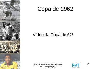 Copa de 1962



Vídeo da Copa de 62!




Ciclo de Seminários Não Técnicos   17
        PET Computação
 