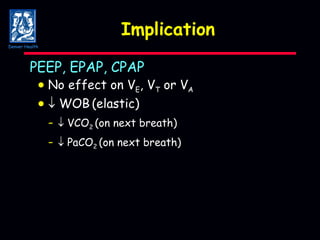 Implication PEEP, EPAP, CPAP  No effect on V E , V T  or V A     WOB   (elastic) -   VCO 2  (on next breath) -   PaCO 2  (on next breath) Denver Health 