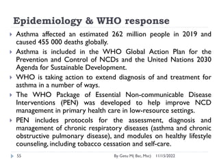 Epidemiology & WHO response
11/15/2022
By Getu M( Bsc, Msc)
55
 Asthma affected an estimated 262 million people in 2019 a...