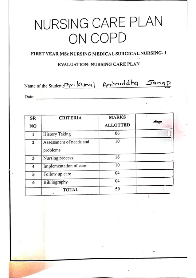 Chronic obstructive pulmonary disease nursing care plan for MSc nursing ...
