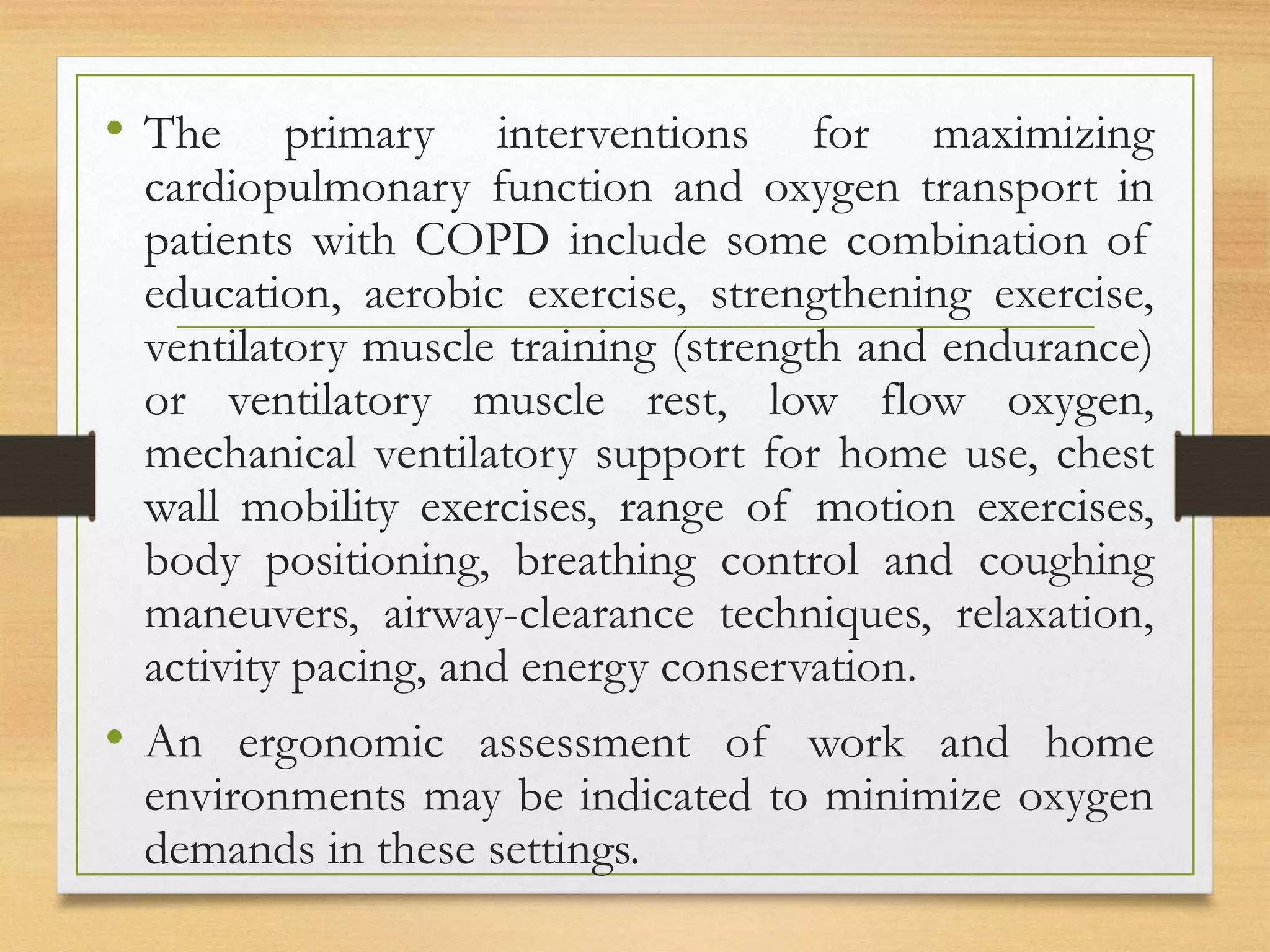 physiotherapy management for chronic obstructive pulmonary disease | PPTX