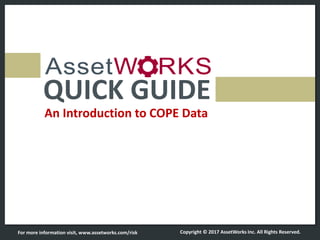 QUICK GUIDE
An Introduction to COPE Data
For more information visit, www.assetworks.com/risk Copyright © 2017 AssetWorks Inc. All Rights Reserved.
 