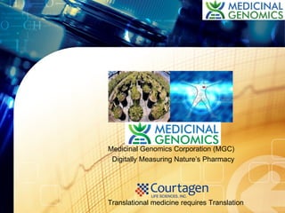 Medicinal Genomics Corporation (MGC)
 Digitally Measuring Nature’s Pharmacy




Translational medicine requires Translation
 