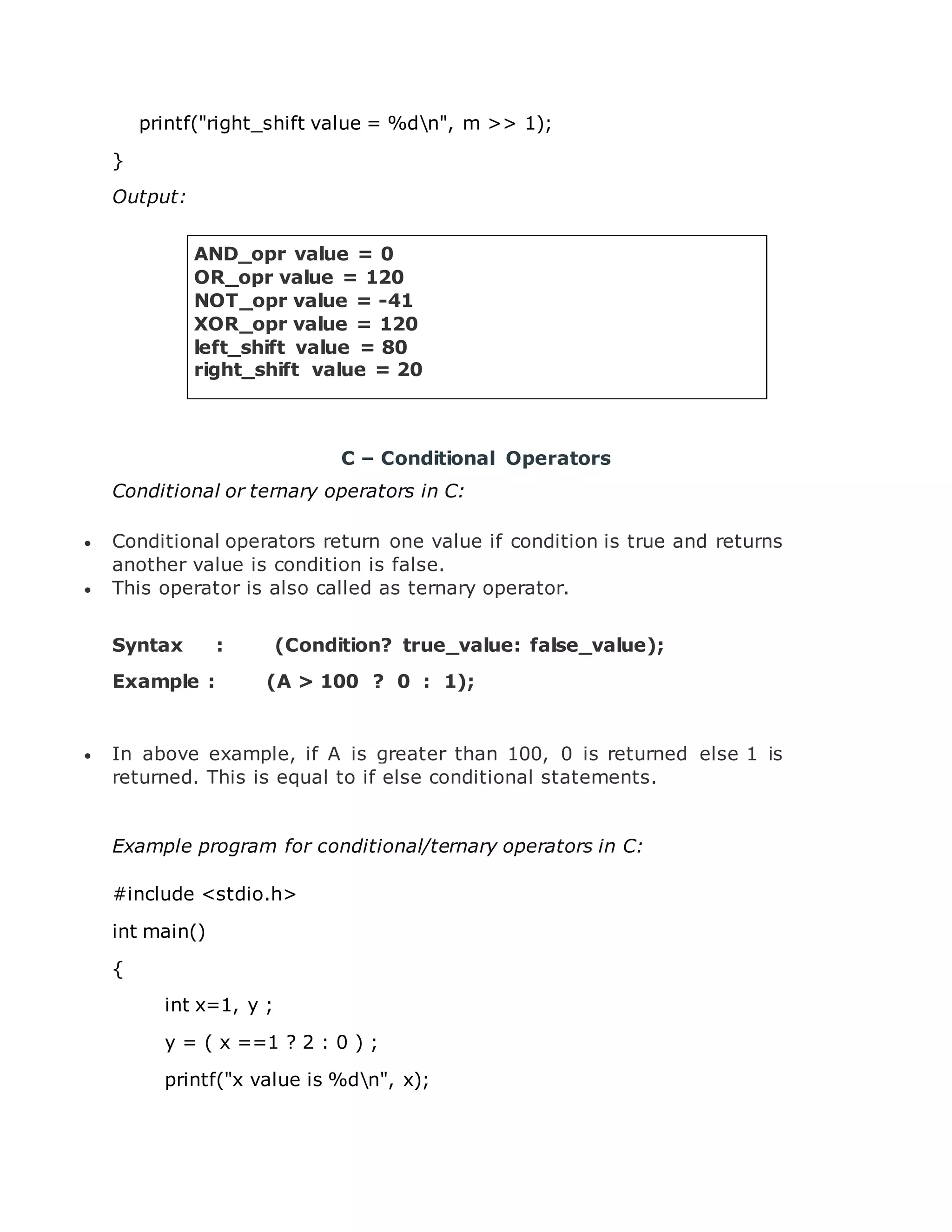 C ā operators and expressions | DOCX