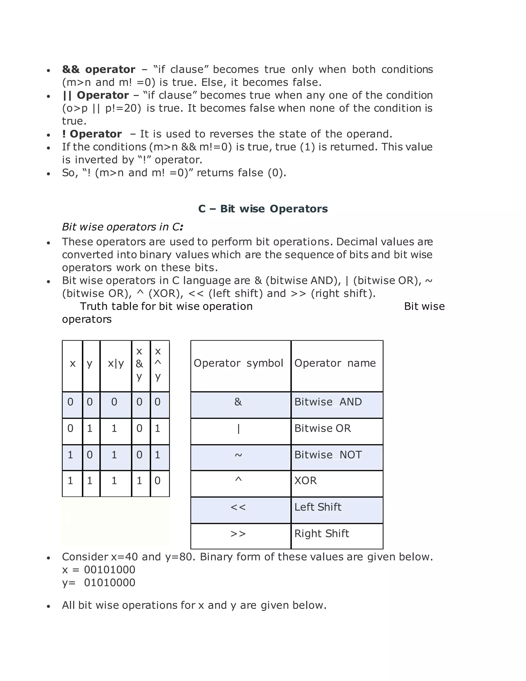 C – operators and expressions | DOCX