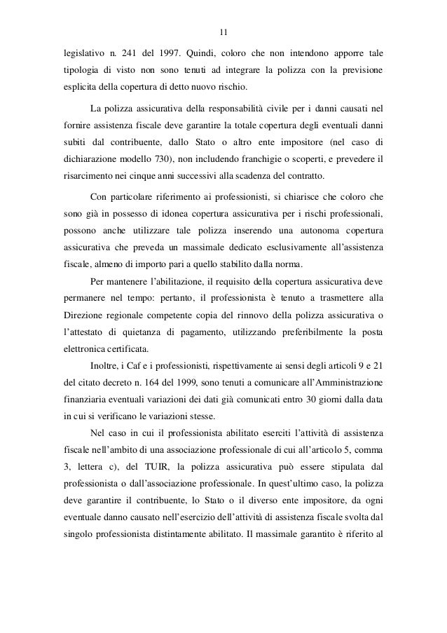 Copertura obbligatoria di rc professionale per lattività di apposizi… Stato di polizza