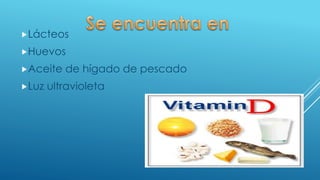 Lácteos
Huevos
Aceite de hígado de pescado
Luz ultravioleta
 