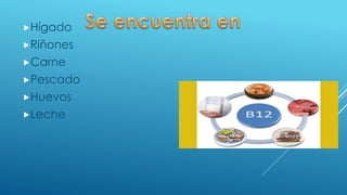 Hígado
Riñones
Carne
Pescado
Huevos
Leche
 