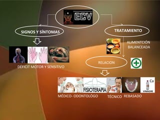 SIGNOS Y SÍNTOMAS TRATAMIENTO
ALIMENTCIÓN
BALANCEADA
REBASADO
Ca
VINAGRE
RELACION
MÉDICO- ODONTOLÓGO TÉCNICO
DÉFICIT MOTOR Y SENSITIVO
 