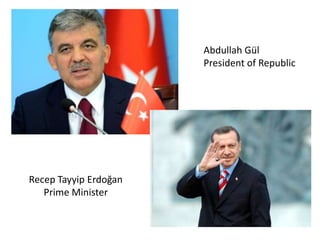 Recep Tayyip Erdoğan
Prime Minister
Abdullah Gül
President of Republic
 