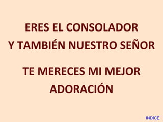 ERES EL CONSOLADOR Y TAMBIÉN NUESTRO SEÑOR TE MERECES MI MEJOR ADORACIÓN INDICE 