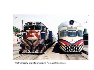 Un tren local y uno interurbano del Ferrocarril Sarmiento 