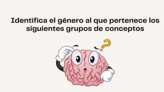 Identifica el género al que pertenece los
siguientes grupos de conceptos
 