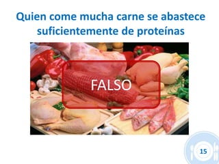 Quien come mucha carne se abastece
    suficientemente de proteínas



             FALSO


                                15
 