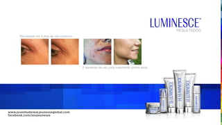 RESULTADOS
Resultados em 5 dias de uso contínuo.
2 semanas de uso para tratamento contra acne.
www.juventudereal.jeunesseglobal.com
facebook.com/soujeunesse
 