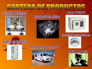 CARTERA DE PRODUCTOS CÁMARAS DE SEGURIDAD HABITACIÓN DEL PÁNICO ALARMA DE SEGURIDAD CAJA FUERTE TRANSPORTE DE FONDOS SISTEMAS ELECTRÓNICOS VIGILANTES 