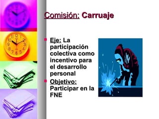 Comisión: Carruaje

   Eje: La
    participación
    colectiva como
    incentivo para
    el desarrollo
    personal
   Objetivo:
    Participar en la
    FNE
 