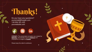 CREDITS: This presentation template was created by
Slidesgo, and includes icons by Flaticon and
infographics & images by Freepik
Thanks!
Do you have any questions?
youremail@freepik.com
+34 654 321 432
yourwebsite.com
Please keep this slide for attribution
 