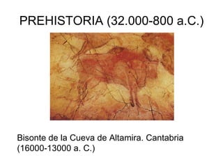 PREHISTORIA (32.000-800 a.C.) Bisonte de la Cueva de Altamira. Cantabria (16000-13000 a. C.)   