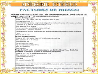 Criação Ria Slides FACTORES DE RIESGO FACTORES DE RIESGO PARA EL DESARROLLO DE UNA HIPERBILIRRUBINEMIA GRAVE EN NI Ñ OS  ≥ 35 SEMANAS DE GESTACI Ó N  (en orden de importancia aproximado) 