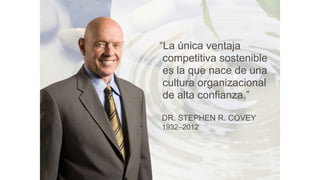 “La única ventaja
competitiva sostenible
es la que nace de una
cultura organizacional
de alta confianza.”
DR. STEPHEN R. C...