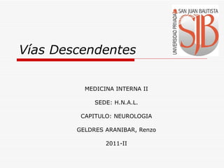 Vías Descendentes MEDICINA INTERNA II SEDE: H.N.A.L. CAPITULO: NEUROLOGIA GELDRES ARANIBAR, Renzo 2011-II 